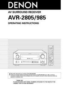 Denon AVR 2805 Receiver Amplifier Owners Manual