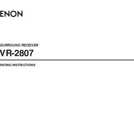 Denon AVR 2807 AV Receiver Owners Manual