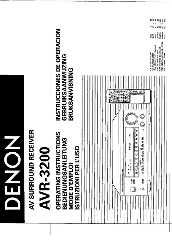 Denon AVR 3200 AV Receiver Owners Manual