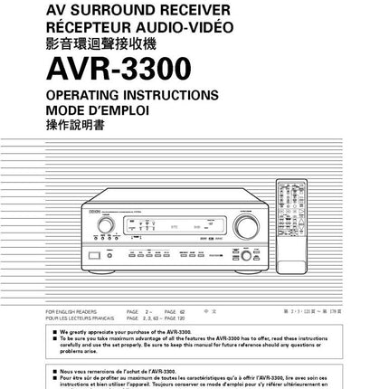 Denon AVR 3300 AV Receiver Owners Manual