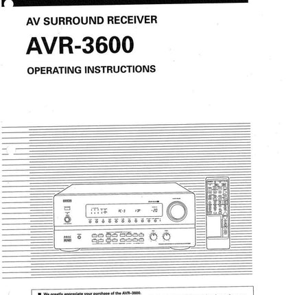 Denon AVR 3600 Receiver Amplifier Owners Manual