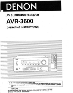 Denon AVR 3600 Receiver Amplifier Owners Manual