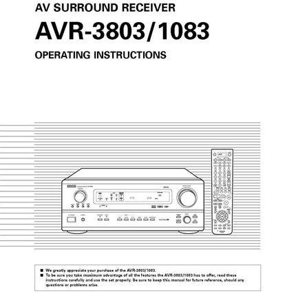 Denon AVR 3803 AV Receiver Owners Manual