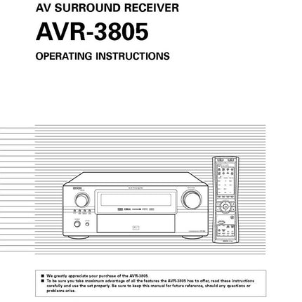 Denon AVR 3805 AV Receiver Owners Manual