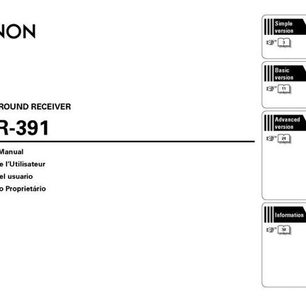 Denon AVR 391 Receiver Amplifier Owners Manual