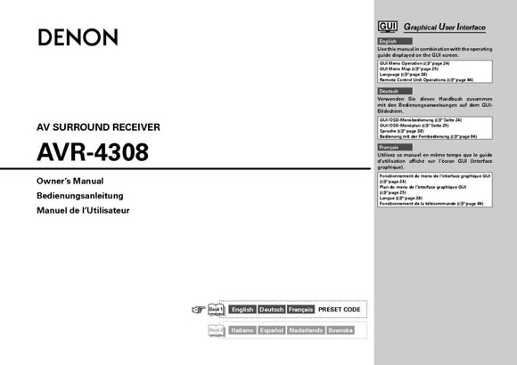 Denon AVR 4308 AV Receiver Owners Manual