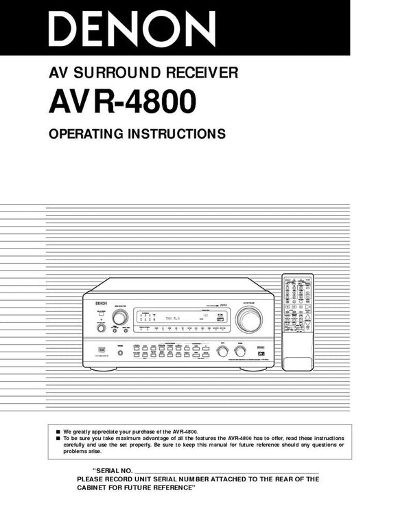 Denon AVR 4800 AV Receiver Owners Manual