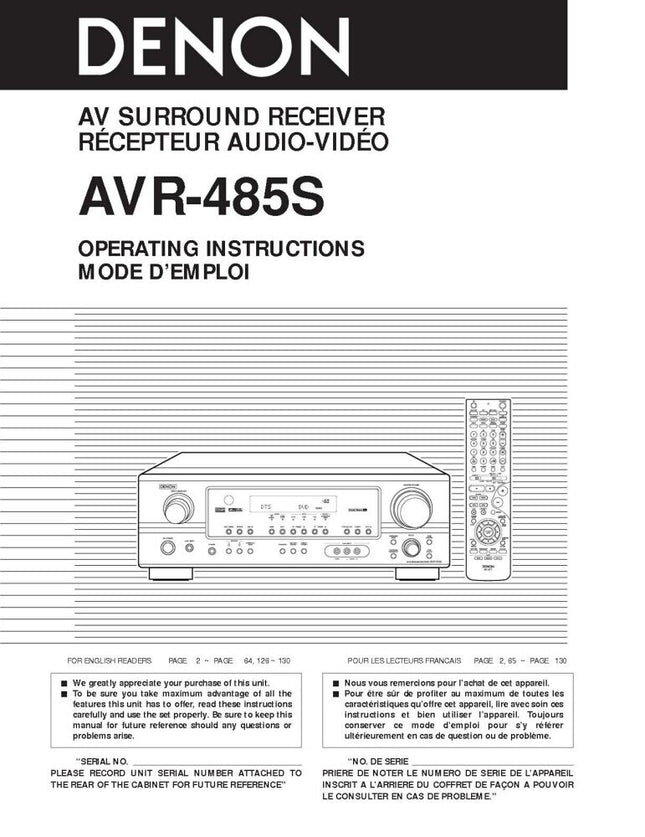 Denon AVR 485S AV Receiver Owners Manual