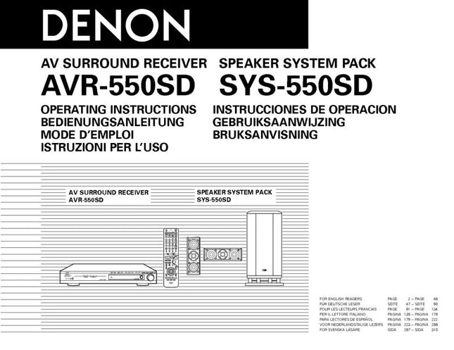 Denon AVR 550SD Receiver Amplifier Owners Manual