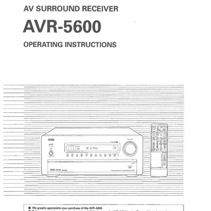 Denon AVR 5600 Receiver Owners Manual