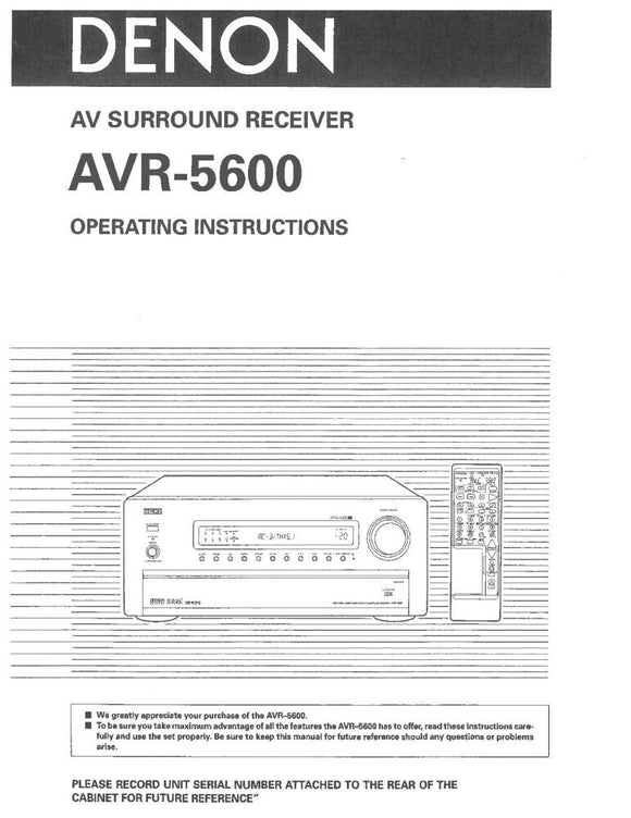 Denon AVR 5600 Receiver Owners Manual