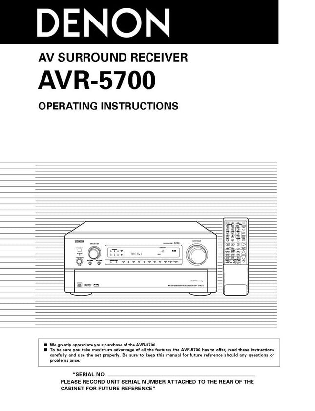 Denon AVR 5700 AV Receiver Owners Manual