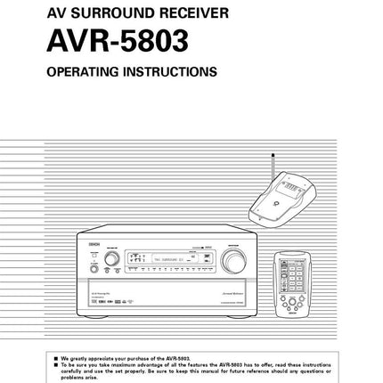 Denon AVR 5803 AV Receiver Owners Manual