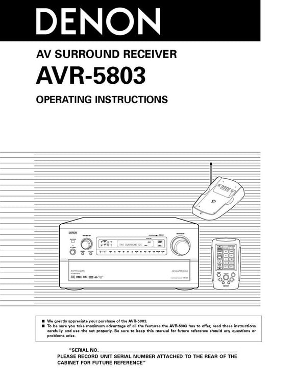 Denon AVR 5803 AV Receiver Owners Manual