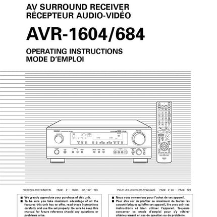 Denon AVR 684 AVR 1604 Receiver Owners Manual