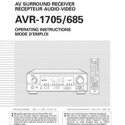 Denon AVR 685 AVR 1705 Receiver Owners Manual