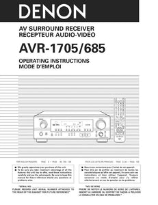 Denon AVR 685 AVR 1705 Receiver Owners Manual