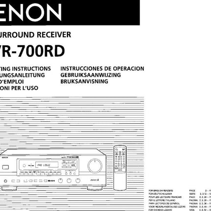 Denon AVR 700RD Receiver Owners Manual