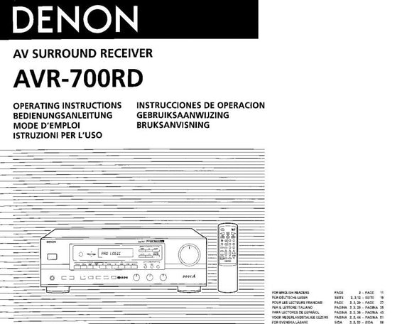 Denon AVR 700RD Receiver Owners Manual