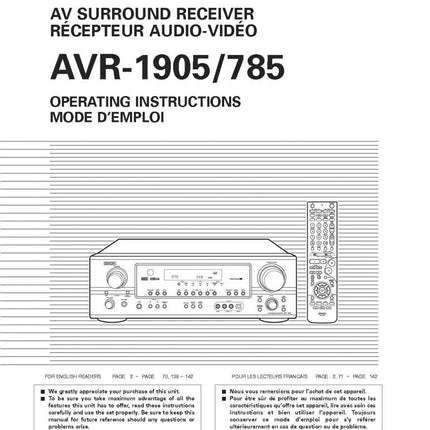 Denon AVR 785 AVR 1905 Receiver Owners Manual