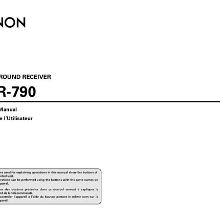 Denon AVR 790 Receiver Amplifier Owners Manual