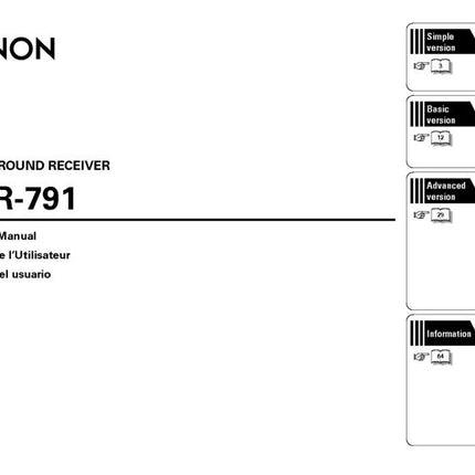 Denon AVR 791 Receiver Amplifier Owners Manual