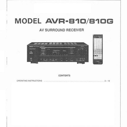 Denon AVR 810 AVR 810G Receiver Owners Manual