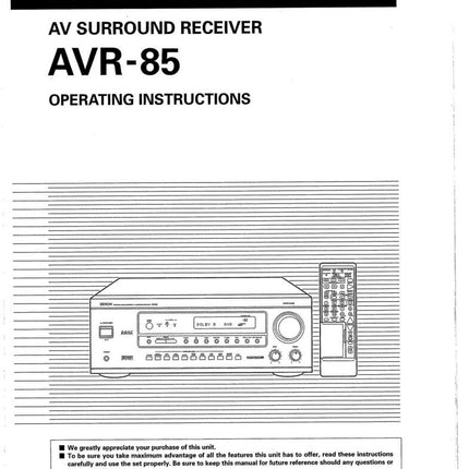 Denon AVR 85 Receiver Amplifier Owners Manual