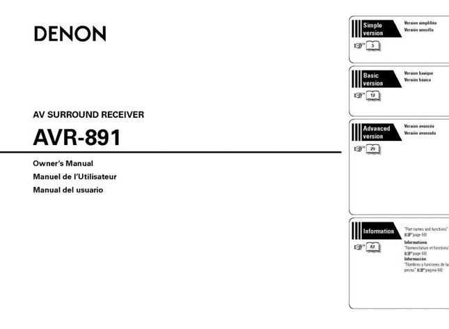 Denon AVR 891 Receiver Owners Instruction Manual