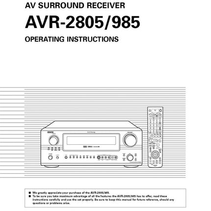 Denon AVR 985 AVR 2805 Receiver Owners Manual