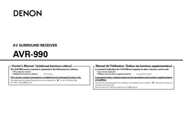 Denon AVR 990 Receiver Amplifier Owners Manual