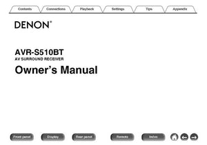 Denon AVR S510BT Receiver Owners Manual