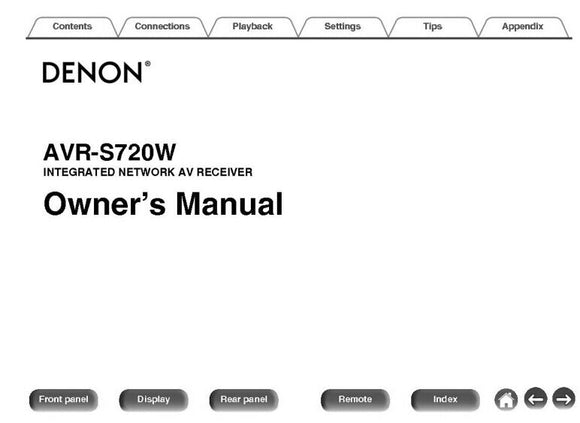 Denon AVR S720W Receiver Owners Instruction Manual