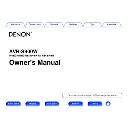 Denon AVR S900W Receiver Amplifier Owners Manual