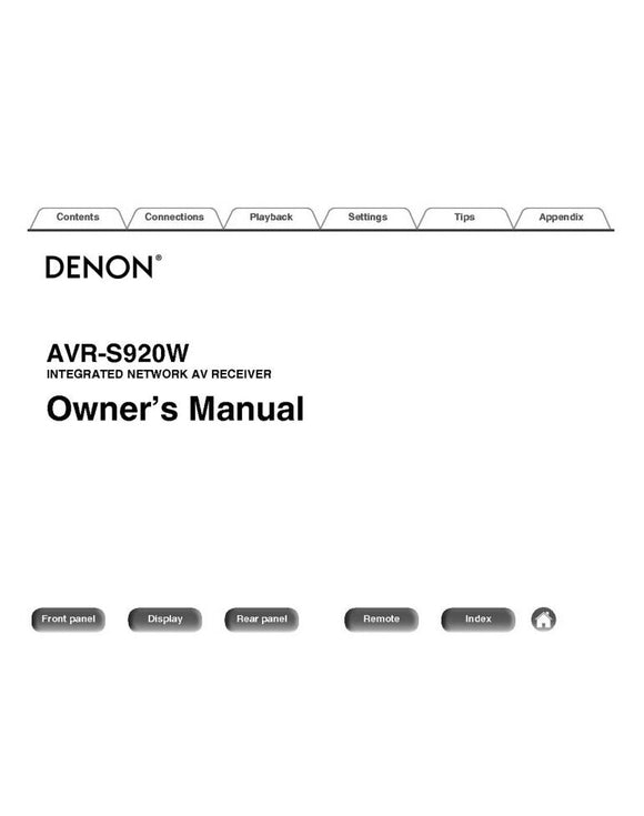 Denon AVR S920W Receiver Owners Instruction Manual