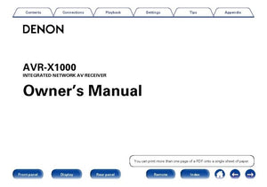 Denon AVR X1000 Receiver Amplifier Owners Manual