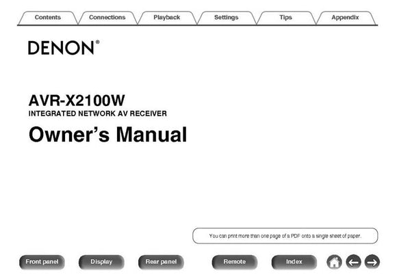 Denon AVR X2100W Receiver Owners Manual