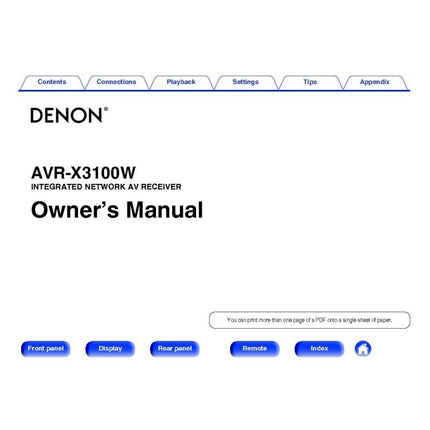 Denon AVR X3100W Receiver Amplifier Owners Manual