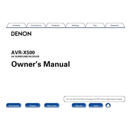 Denon AVR X500 Receiver Amplifier Owners Manual