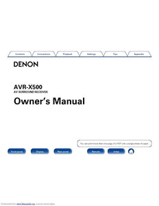 Denon AVR X500 Receiver Amplifier Owners Manual