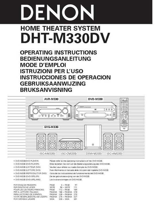 Denon DHT M330DV Receiver Amplifier Owners Manual