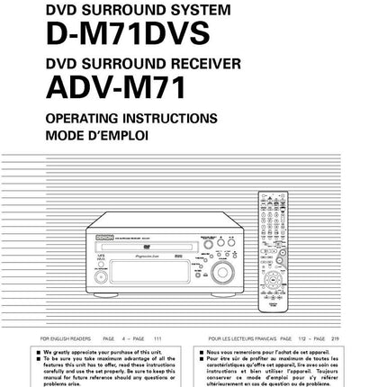 Denon DM 71DVS Receiver Owners Manual