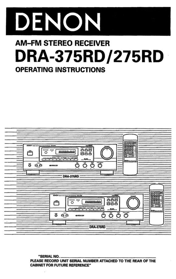 Denon DRA 275RD Receiver Owners Manual