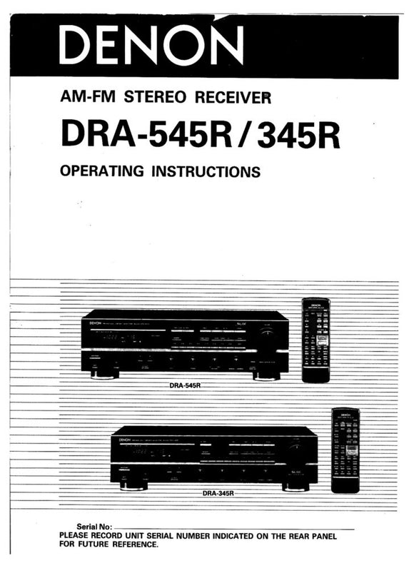 Denon DRA 345R Receiver Owners Manual