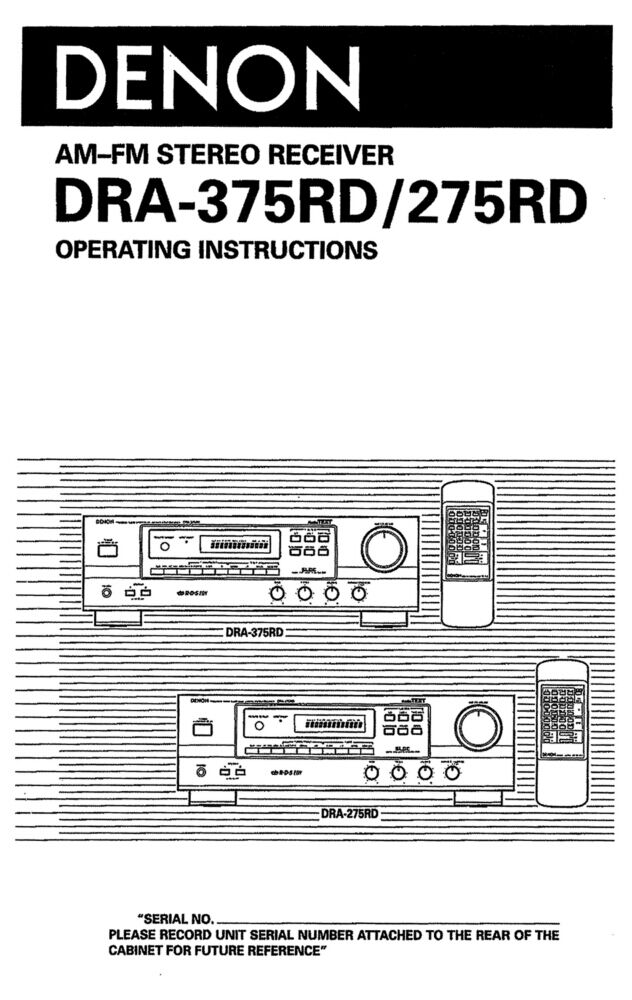 Denon DRA 375RD Receiver Owners Manual