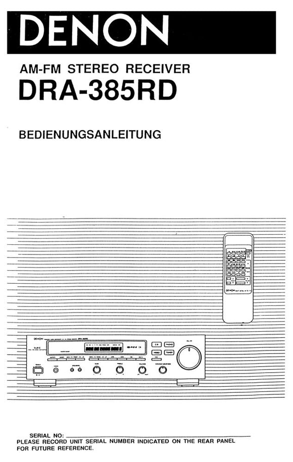 Denon DRA 385RD Receiver Owners Manual