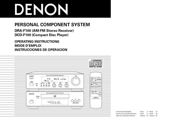 Denon DRA F100 Receiver Owners Manual