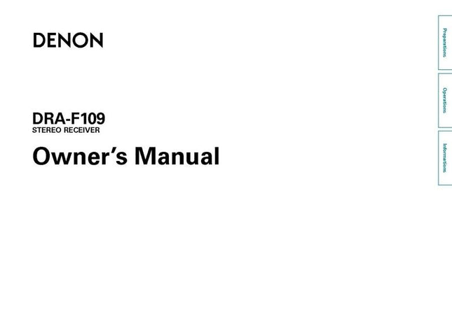 Denon DRA F109 Receiver Amplifier Owners Manual