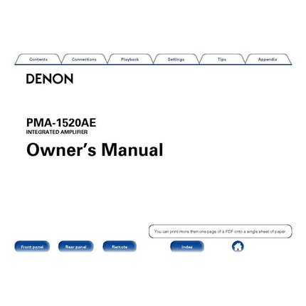 Denon PMA 1520AE Receiver Amplifier Owners Manual