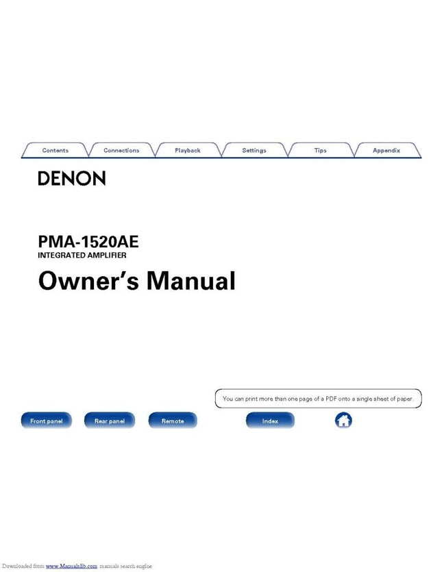 Denon PMA 1520AE Receiver Amplifier Owners Manual